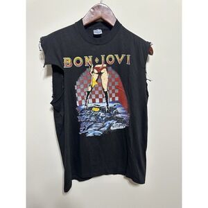 Vintage Bon Jovi Shirt 1986 Slippery When Wet Rock Band Tour Tee L Chopped Sleev
